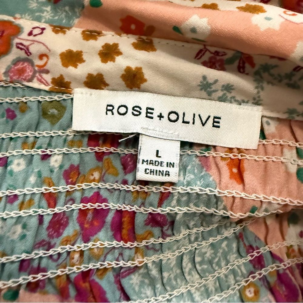 Rose & Olive Multicolor Floral Patchwork Blouse with Ruffles Size Large - Picture 3 of 6